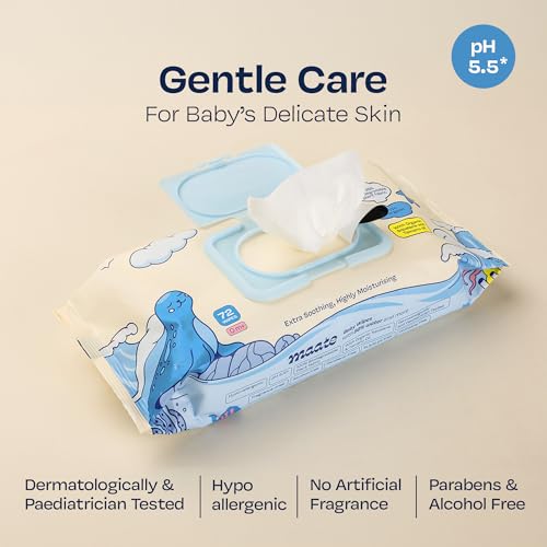 Image of Maate Baby Wipes (Pack of 5, 360 Wipes) | Soothing & Hypoallergenic | Infused With Plant Squalane, Tamanu Oil & Aloe Vera | & Hydrating | Wipe for Baby's | Paraben & Sulphate Free