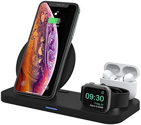 Wonsidary 3 en 1 Cargador Inalámbrico para Apple Watch 5/4/3/2 \u0026 Airpods  Pro/2/1, Soporte Cargador Rápida Qi Estación de Carga para iPhone 11/11  Pro/11 Pro Max/XR/XS/Xs Max/X/8 Plus/8, Plegable - PREYCA