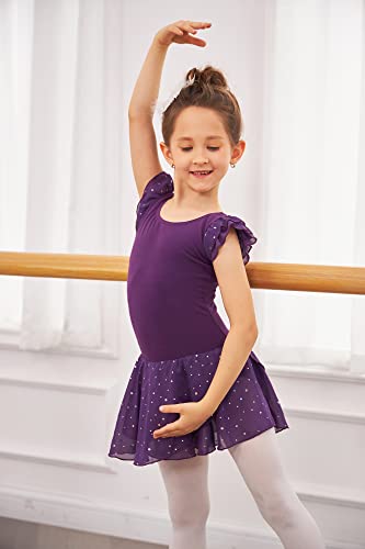 Image of Arshiner Girls Ruffle Sleeve Ballet Dance Dress Tutu Skirted Leotard