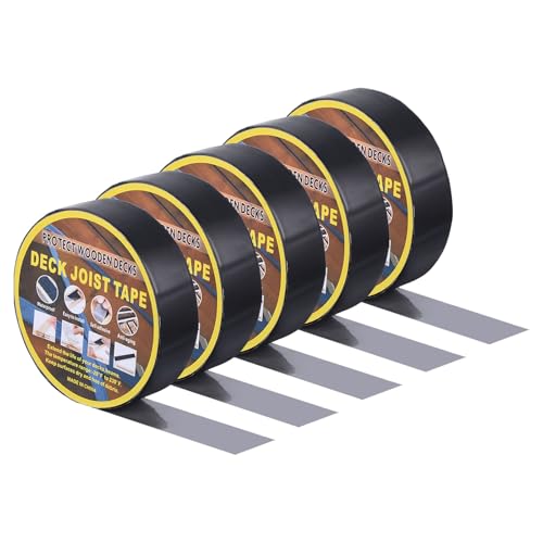 sourcing map Deck Joist Tape 4CM x 15M, 5 Rolls Butyl Joist Tape for Decking, Waterproof Deck Joist Flashing Tape for Wood Joists and Beams Black