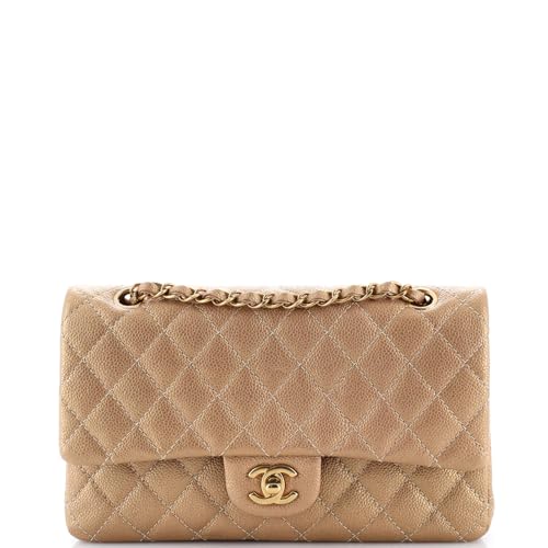 Pre-Loved Classic Double Flap Bag Quilted Iridescent Caviar Medium, Gold