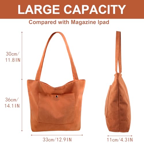 Bolso tote de corduroy para mujer, bolso grande de hombro con cremallera y bolsillos para trabajo, viaje y compras miniatura 3