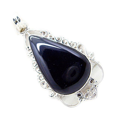 Collier Pendentif Onyx Noir cadeau d'anniversaire symbolique argent