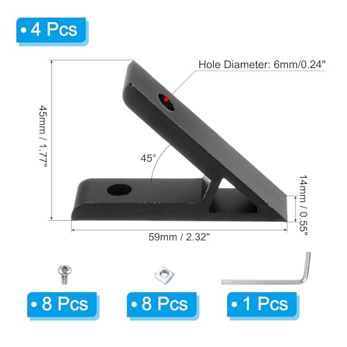 PATIKIL 45 Grad Winkel Eckwinkel, 1 Satz 2,32x0,55 Zoll Aluminium-Extrusionsprofil-Zubehör Eckwinkelverbindungsstücke für die 2020 Serie (Schwarz)