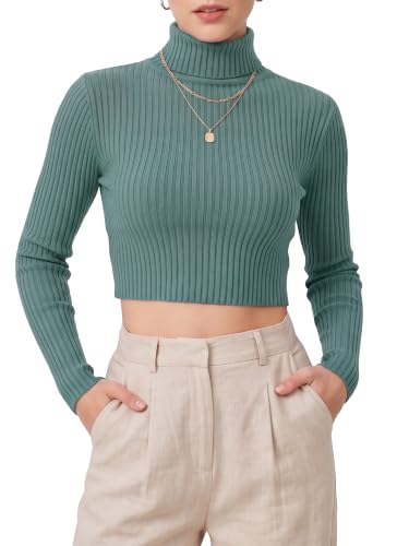 Image of MixMatchy Women's Cropped Ribbed Turtleneck Sweater