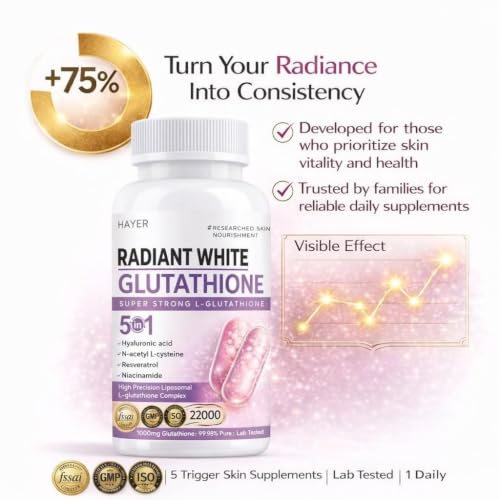 Image of Hayer Glutathione Supplements - Liposomal Glutathione Tablets Skin health Support 1000mg, 5-in-1 with Hyaluronic Acid & NAC, 120 Veg Tablets