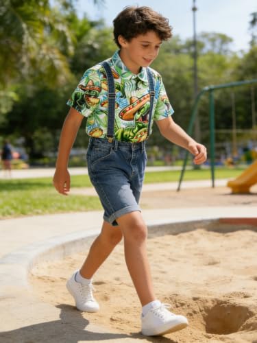 Image of uideazone Boys Novelty Print Short Sleeve Button Down Hawaiian Shirt 5-14Y