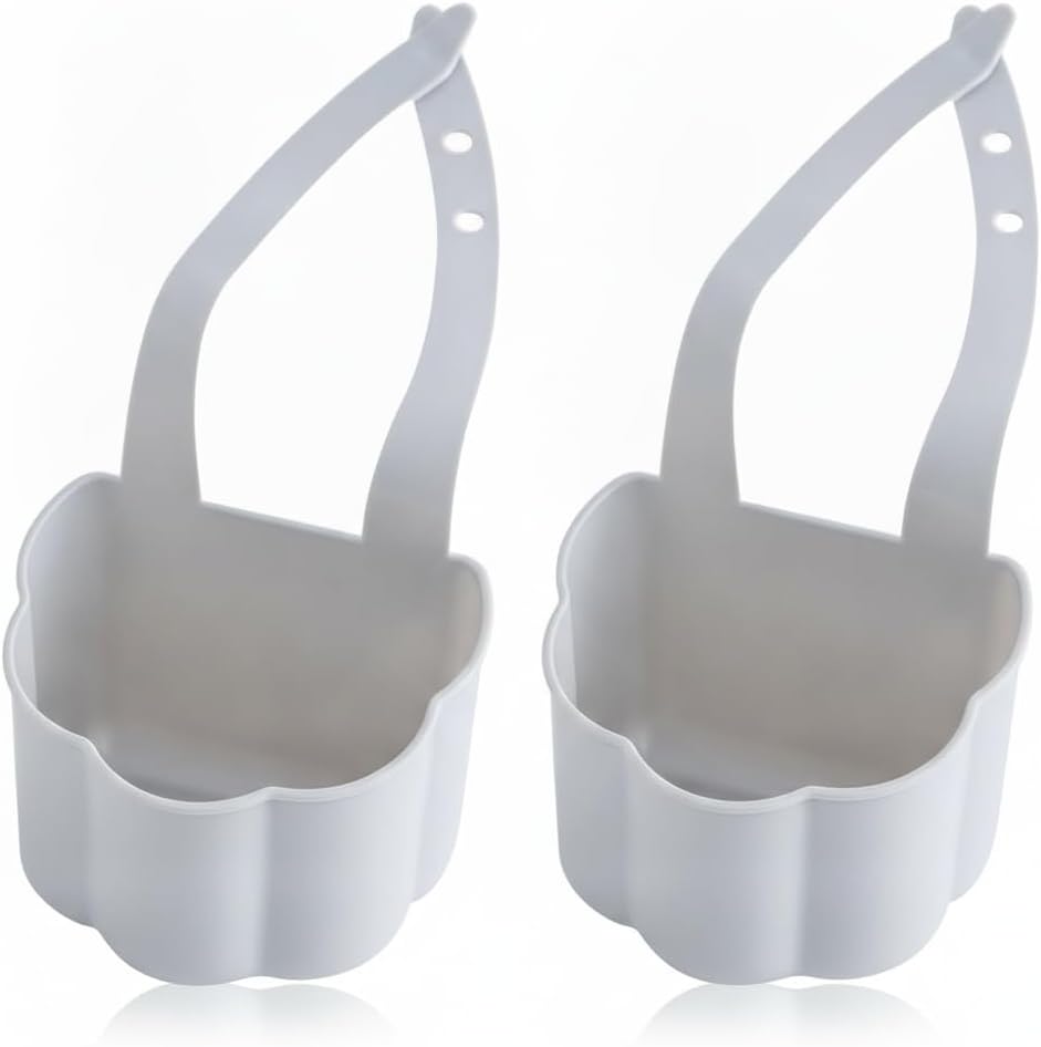 HomeSoGood 2Pcs Plastic Hanging Storage Basket Sink Drain Rack Sponge Soap Debris Rack Faucet Organizer Shelf Portable Home Kitchen Tools(3.54inch,Grey)