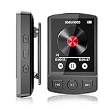 MP3 Player MP4 Player Bluetooth Música Digital Portátil Bluetooth FM Som sem Perdas HiFi Suporte TF Card de Até 128 GB Preto(Função de clipe traseiro)