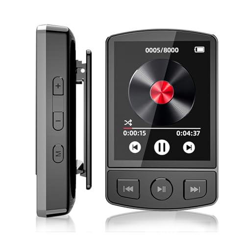 MP3 Music Player MP3 Player Bluetooth Música Digital Portátil Bluetooth FM Som sem Perdas HiFi Suporte TF Card de Até 128 GB Preto(Função de clipe traseiro)-FBA