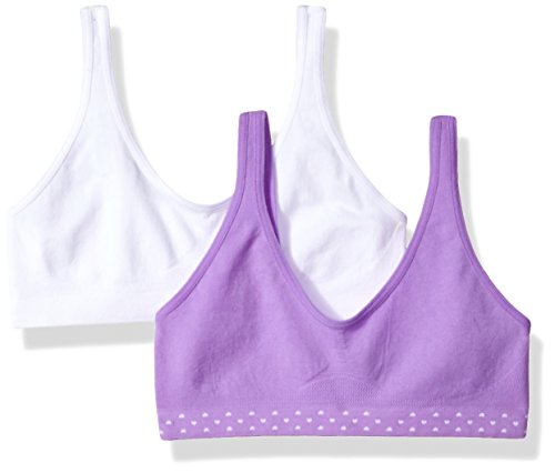 Hanes Big Girl's Seamless ComfortFlex Fit Cozy Pullover Bra 2-Pack Bra, White/Spring Purple