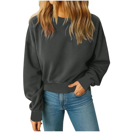 Image of OVARA Womens's Cropped Sweatshirts Crew Neck Pullover Long Sleeve Tops Plain Basic Casual Ladies Sweatshirts without Hood Comfy Soft Classic Fit Jumper Tops