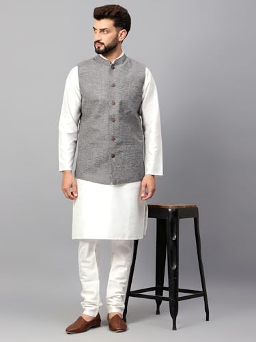 Image of LATEST CHIKAN Men's Traditional Cotton Solid Nehru Jacket /Waistcoat