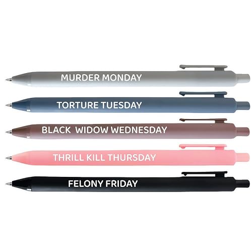 Jxueych Dark Humor Weekly Themed Ballpoint Pen Set - 5 Count Pens Unique Designs for Office Pranks True Crime Fans & Gag Gifts