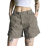 Womens High Waisted Cargo Denim Shorts Loose Fit A Line Jean Shorts for Teen Girls with Pockets