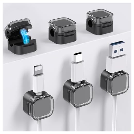 AhaStyle Magnetic Cable Organizer [1s Lock] 6 Pack Cord Cable Holders Clips Strong Adhesive Cable Cord Keeper [Smooth Adjustable] Hide Wire Cord Organizer for Nightstand Kitchen Car Office (Black)