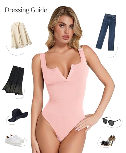 Image of Popilush Bodysuits for Women Tummy Control Body Suits Thong Summer Outfits | Corset Tops Shapewear Henley Shirts Tank Top for Country Concert Going Out Date Night, Comfort All Day