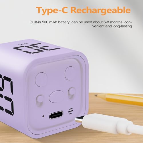 Image of GuDoQi Multi-Function Cube Timer, 5 /10 /30 /60 Min & Custom Count Down, Included Pause & Resume Feature, Silent, Vibrate & Adjustable Sound Alarm for Productivity in Tasks, Study & Kitchen, Purple
