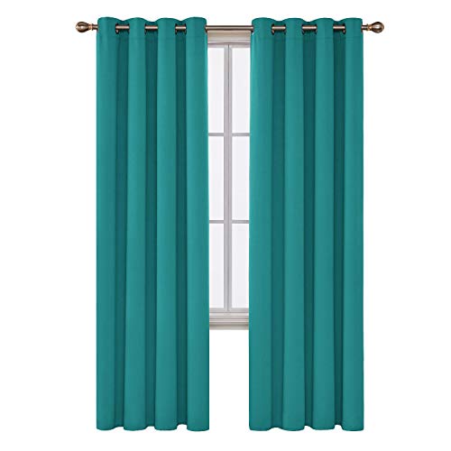 Image of Deconovo CT0111-2 Blackout Living Room Grommet Top Curtains, 52x95 Inch, Turquoise