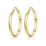 EXGOX Pendientes de aro de plata esterlina para mujer Hipoalergénicos Pendientes chapados en oro real de 14 quilates Grandes Pendientes de aro de plata para mujeres niñas 30/40/50/60/70 mm