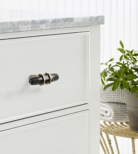 Image of Amerock 2-1 /2 inch Bar Carrione Marble Black /Golden Champagne Cabinet Knob | Durable Zinc drawer knob and cabinet hardware, ideal for kitchen cabinets, bathroom vanities, dressers, and furniture