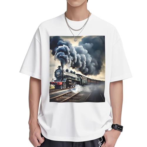 T-shirt ample en coton pour femme motif train rétro imprimé