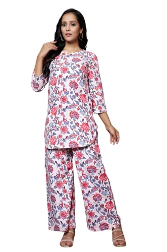 Image of DHRUVI TRENDZ Kurta Sets for Woman | Co ord Set for Women Stylish | Kurti Set for Woman | Short Kurti for Women | Kurtis | Ethnic Floral Straight Kurta Set's with Palazzo Pants