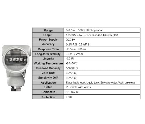 Liquid Oil Water Level Sensor Transmitter Probe Deep Well RS485 Output DC24V Power Supply QDY60A(Rs485 Range 4m)
