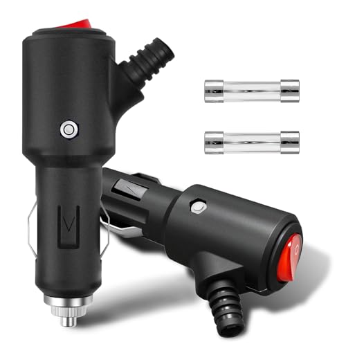 Leloco 2 Stück KFZ Universal 12V Zigarettenanzünder Stecker 12V-24V Sicherheits-Universalstecker Normstecker mit LED-Schalter und 2 Stück 15A Sicherung für Auto LKW PKW Motorrad Navi usw