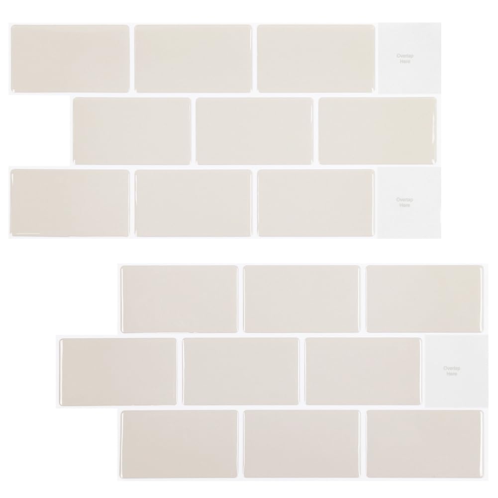 10 fogli di piastrelle autoadesive, impermeabili, per cucina, bagno, 3D, 30,5 x 15,3 cm (beige)