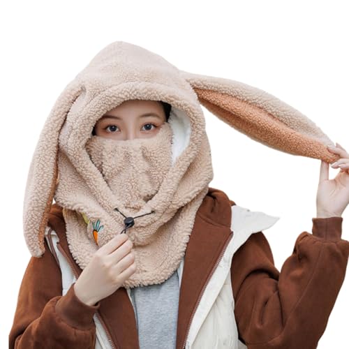 Cute Women Girl Winter Face Mask, Plush Cat Ears Warm Balaclava Hood, Outdoor Cold Weather Scarf Hat Helmet Covers-M