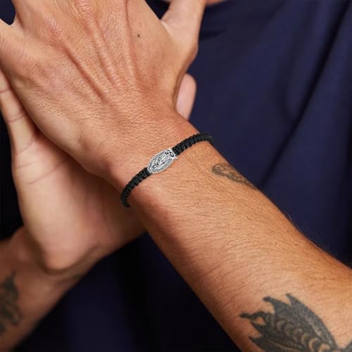 2Pcs Catholic Virgin Mary Bracelet Adjustable Black String La Virgen de Guadalupe Bracelet for Easter Party Favor Prayer Blessing Protection Men Women3