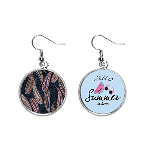 Pendientes de sandía con patrón de pescado abstracto y hojas de diseño artístico único