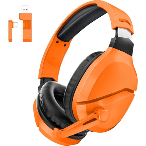 Image of Wireless Gaming Headset with Noise Canceling Microphone for PS5, PC, PS4, 2.4G /Bluetooth Gaming Headphones with USB and Type-c Connector, Wired Mode for Controller - Orange