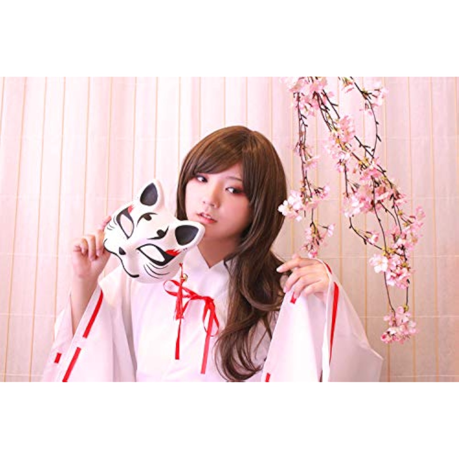 クリアストーン(Clearstone) 花鳥風月 コスプレ ハロウィン きつね面 白/黒耳 ユニセックス ホワイト 詳細画像4