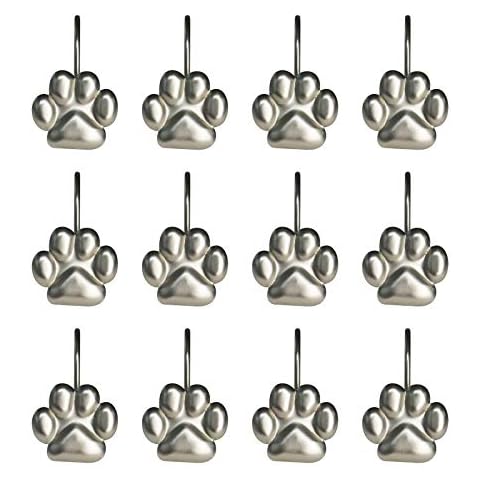 Sunlit Fashion Design Cute Paw Print Polished Shower Curtain Hooks for Dog Cat and Bear, Rust Proof Oil Rubbed Metal Shower Curtain Rings-12 Pack Cover