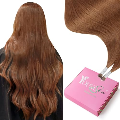 Image of YoungSee Nano Ring Hair Extensions Human Hair Copper Nano Hair Extensions Real Human Hair Copper Nanoring Extension 20 Inch for Long Hair Silky Straight 25s 25g
