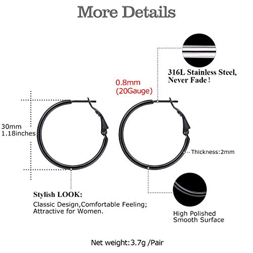Black Lightweight Thin Hoops | 30Mm Black Hoop Earrings For Women #TOP5