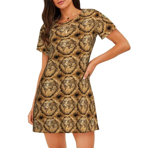 Chemise de nuit manches courtes motif carte ancienne idée cadeau anniversaire