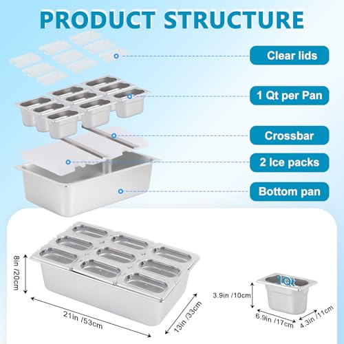 YMJOINMX Ice Cooled Condiment Serving Container 9Pans×1Qt with Ice Packs for Salad Bar Sauce Pizza Cold Serving Tray Food Cooler for Parties Buffet by YMJOINMX - Image 6