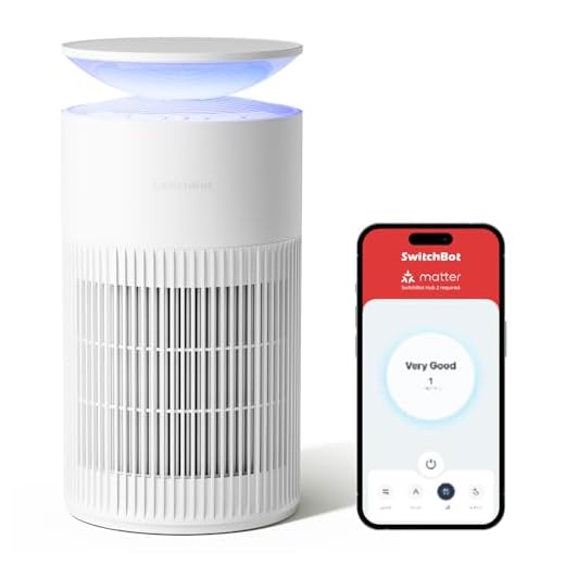 SwitchBot Luftreiniger mit App-Steuerung und Nachtlicht, CADR 400m³/h bis zu 83㎡ Zimmer, HEPA-Filter entfernt 99,97% Schimmel Staub Pollen, 20dB Schlafmodus, Haustiermodus für Familien mit Haustieren