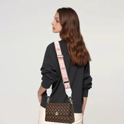 Image of LEMEDE Purse Strap,2 inch Leather End Shoulder Strap Adjustable Replacement,Retro Jacquard Multi-pattern Crossbody Bag Straps