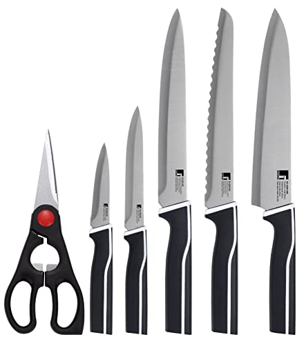 Bergner Kyoto Set De 5 Cuchillos Y Tijeras, Acero Inoxidable, Blanco, 48X2X36 Cm