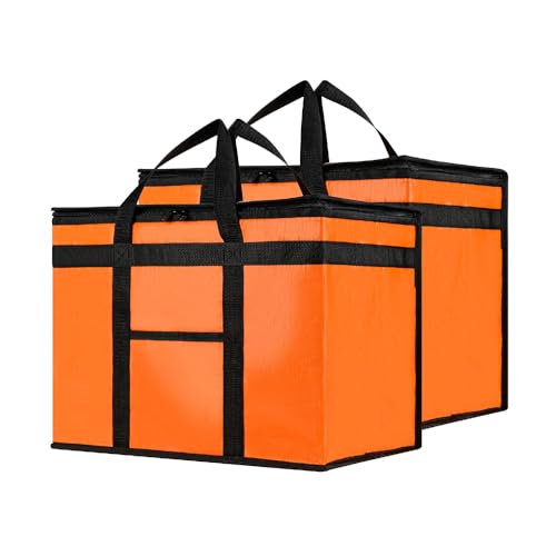 Image of NZ home Insulated Bags for Food Delivery (XL Plus) Grocery Shopping Cooler Bag, Pizza Delivery, Hot & Cold Catering Tote, Reusable, Foldable & Heavy Duty (2 Pack, Orange)