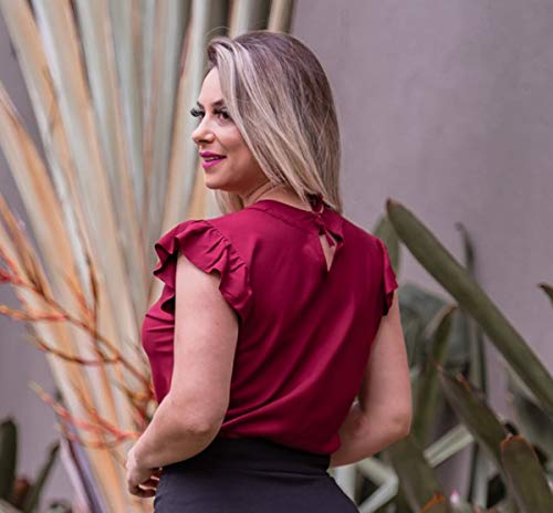 Blusa Feminina Gota Manga Curta Poa Viscose Moda Evangélica (XG/46, Marsala)