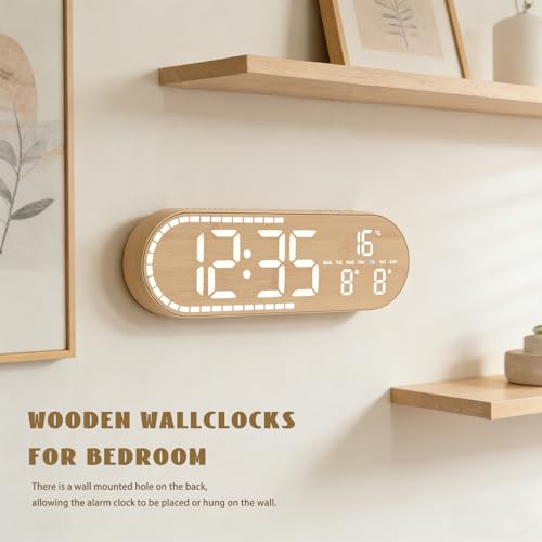 Reloj digital de madera JUSTUP pequeño rectangular con indicador de temperatura y estética zen 5