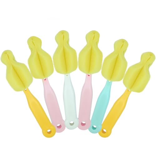 ponge Bottle Brush 6PCS Sponge Nipple Brushes Baby Bottle Nipple Cleaning Brush Long Handle Baby Milk Bottle Brush (6PCS)