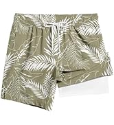 TENGINE Men's Swim Trunk with Compression Liner Quick Dry Board Shorts Zipper Pocket 5" Inseam