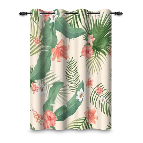 ggaimwf 117x183cm Cortinas con Ojales de Hojas Tropicales Colorido Floral Hojas Selva Impresión en Acuarela Cortinas térmicas aislantes Opacas para Ventanas Dormitorio Sala Comedor,1 Panel Individual