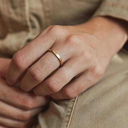 NOKMIT 1.5mm 14K Gold Filled Slim Signet Rings Thin Croissant Pinky Ring for Women Girls Dainty Gold Twisted Stacking Statement Flat Ribbed Plain Band Comfort Fit Size 4 to 104